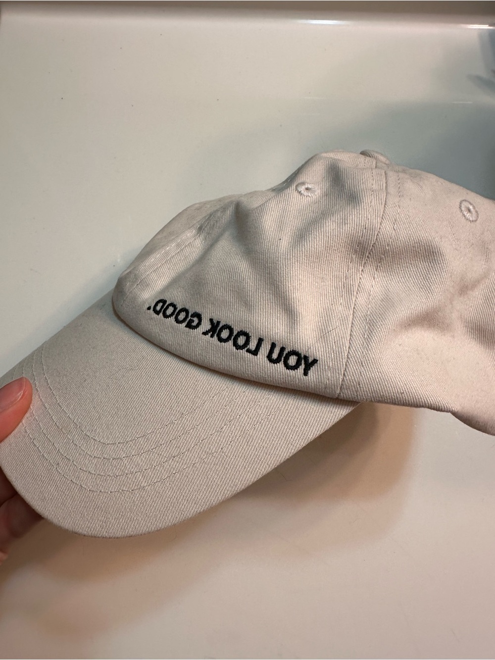 Embroidered Beige Baseball Cap